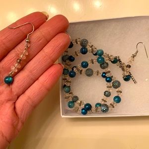 Real housewives silver chloe + Isabel necklace earring set turquoise teal beads